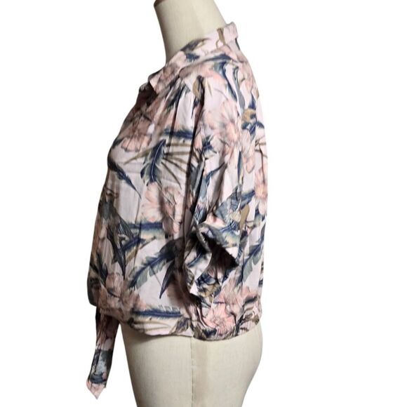 American Eagle Outfitters Women's Floral Ttropical Tie-Front Top - Pink and Blue - Picture 5 of 7